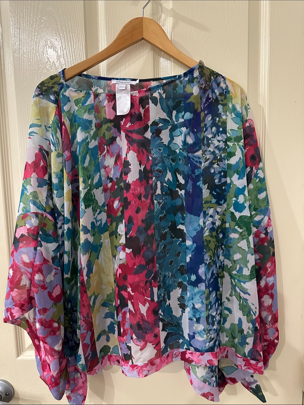 Chico’s Multi-Stripe Floral Sheer Poncho Top